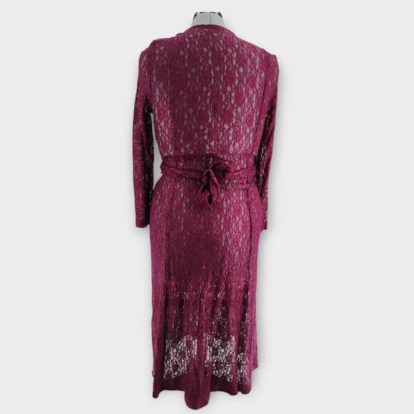 Betsy's Things Dress Women's 12p Midi Burgundy Lace Sheer Fairy Goth Whimsy VTG - Picture 5 of 8